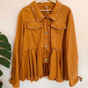 Free People Willow Peplum Denim Jacket in gorgeous terra-cotta, size large.